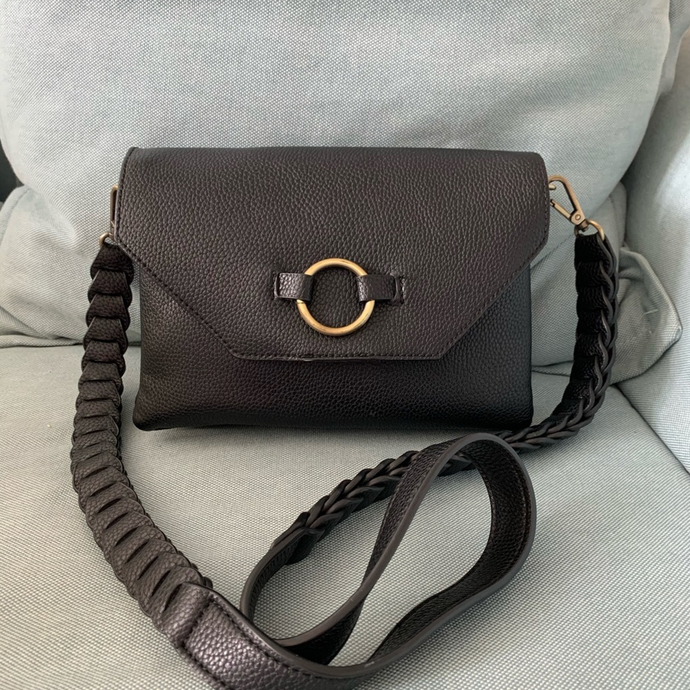 Anthropologie black leather crossbody bag